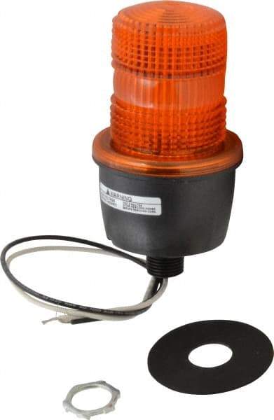 Federal Signal Corp - 120 VAC, 4X NEMA Rated, Strobe Tube, Amber, Low Profile Mini Strobe Light - 65 to 95 Flashes per min, 1/2 Inch Pipe, 3-1/8 Inch Diameter, 5.8 Inch High, IP66 Ingress Rating, Pipe Mount - Americas Industrial Supply