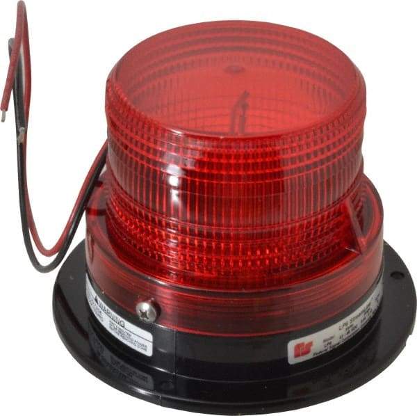 Federal Signal Corp - 12 to 48 VDC, 4X NEMA Rated, Strobe Tube, Red, Low Profile Mini Strobe Light - 65-95 Flashes per min, 5 Inch Diameter, 3-5/8 Inch High, IP65 Ingress Rating, Surface Mount - Americas Industrial Supply