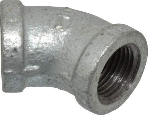 B&K Mueller - Class 150, 1/2" Galvanized Pipe 45° Elbow - Threaded, Malleable Iron - Americas Industrial Supply