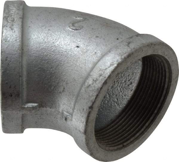 B&K Mueller - Class 150, 2" Galvanized Pipe 45° Elbow - Threaded, Malleable Iron - Americas Industrial Supply