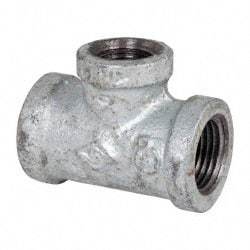 B&K Mueller - Class 150, 1/2 x 3/8" Galvanized Pipe Reducing Tee - Threaded, Malleable Iron - Americas Industrial Supply