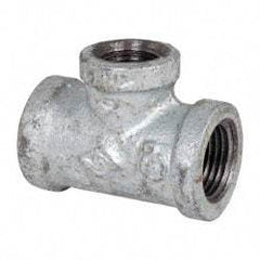 B&K Mueller - Class 150, 1/2 x 3/8" Galvanized Pipe Reducing Tee - Threaded, Malleable Iron - Americas Industrial Supply
