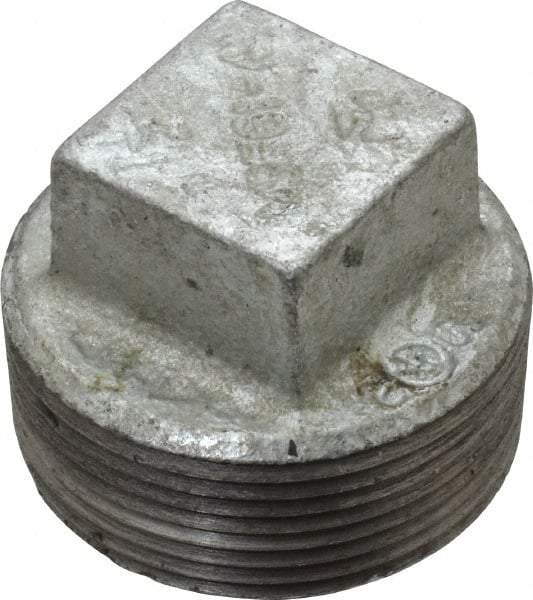 B&K Mueller - Class 150, 1-1/2" Galvanized Pipe Square Plug - Threaded, Malleable Iron - Americas Industrial Supply