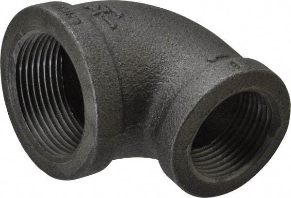 B&K Mueller - Size 1-1/4 x 1", Class 150, Malleable Iron Black Pipe 90° Reducing Elbow - 150 psi, Threaded End Connection - Americas Industrial Supply