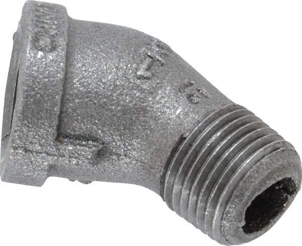 B&K Mueller - Size 1/2", Class 150, Malleable Iron Black Pipe 45° Street Elbow - 150 psi, Threaded End Connection - Americas Industrial Supply