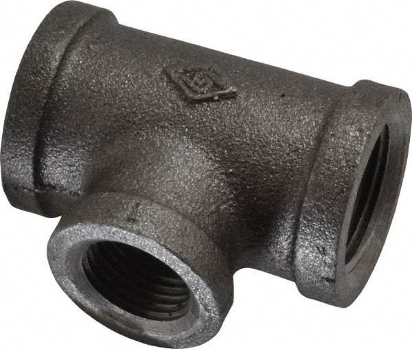 B&K Mueller - Size 3/4 x 1/2", Class 150, Malleable Iron Black Pipe Reducing Tee - 150 psi, Threaded End Connection - Americas Industrial Supply