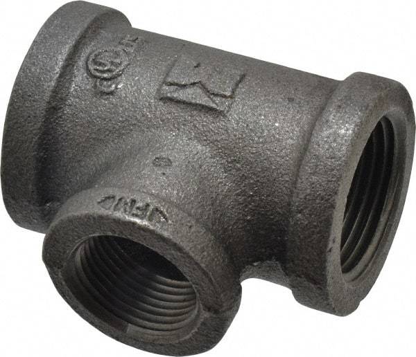 B&K Mueller - Size 1 x 3/4", Class 150, Malleable Iron Black Pipe Reducing Tee - 150 psi, Threaded End Connection - Americas Industrial Supply