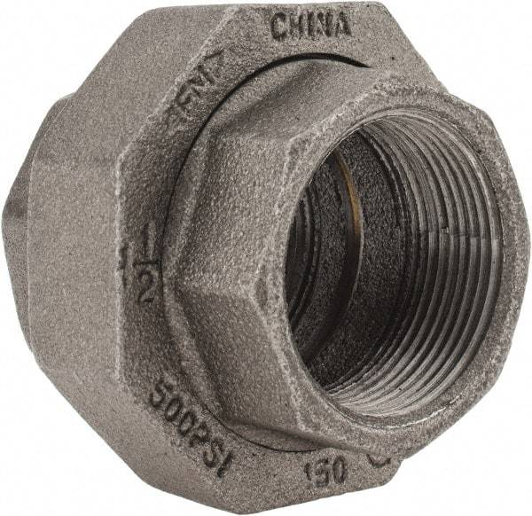 Value Collection - Size 1-1/2", Class 150, Malleable Iron Black Pipe Union - 150 psi, Threaded End Connection - Americas Industrial Supply