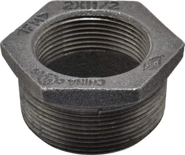 Value Collection - Size 2 x 1-1/2", Class 150, Malleable Iron Black Pipe Hex Bushing - 150 psi, Threaded End Connection - Americas Industrial Supply
