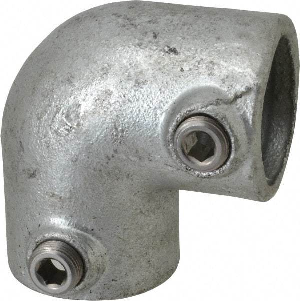 PRO-SAFE - 1-1/4" Pipe, 90° Elbow, Malleable Iron Elbow Pipe Rail Fitting - Galvanized Finish - Americas Industrial Supply