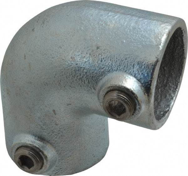 PRO-SAFE - 1-1/2" Pipe, 90° Elbow, Malleable Iron Elbow Pipe Rail Fitting - Galvanized Finish - Americas Industrial Supply