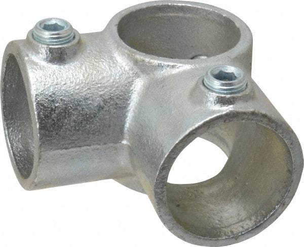 PRO-SAFE - 1-1/2" Pipe, Two Socket Tee, Malleable Iron Tee Pipe Rail Fitting - Galvanized Finish - Americas Industrial Supply
