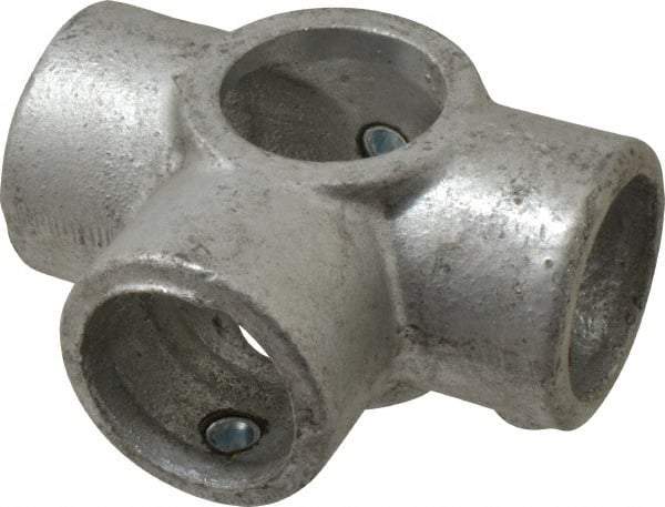 PRO-SAFE - 1-1/4" Pipe, Side Outlet Tee, Malleable Iron Tee Pipe Rail Fitting - Galvanized Finish - Americas Industrial Supply