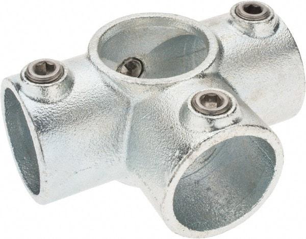 PRO-SAFE - 1-1/2" Pipe, Side Outlet Tee, Malleable Iron Tee Pipe Rail Fitting - Galvanized Finish - Americas Industrial Supply