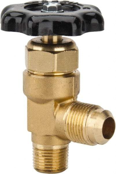 Parker - Flare x MNPTF End Connection Brass Truck Valve - 3.07" OAL, 1/2 x 3/8" Pipe - Americas Industrial Supply