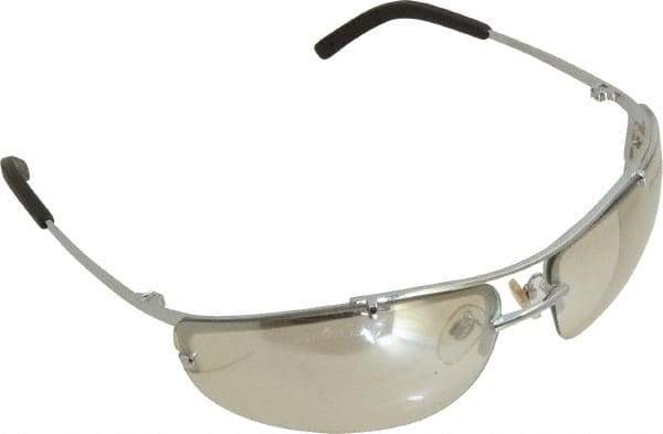3M - Indoor/Outdoor Mirror Lenses, Framed Safety Glasses - Anti-Fog, Scratch Resistant, Silver Metal Frame, Adjustable Temples, Size Universal, Wrap Around - Americas Industrial Supply