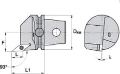 Kennametal - Right Hand Cut, Size KM63, VB.. Insert Compatiblity, External Modular Turning & Profiling Cutting Unit Head - 43mm Ctr to Cutting Edge, 60mm Head Length, Through Coolant, Series Screw-On - Americas Industrial Supply