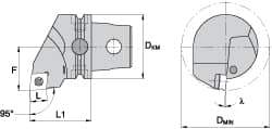 Kennametal - Left Hand Cut, Size KM63, CC.. Insert Compatiblity, Internal Modular Turning & Profiling Cutting Unit Head - 43mm Ctr to Cutting Edge, 60mm Head Length, Through Coolant, Series Screw-On - Americas Industrial Supply