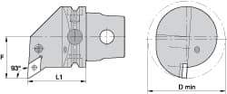 Kennametal - Left Hand Cut, Size KM63, DN.. Insert Compatiblity, Internal Modular Turning & Profiling Cutting Unit Head - 43mm Ctr to Cutting Edge, 60mm Head Length, Through Coolant, Series Kenlever - Americas Industrial Supply