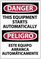 NMC - "Danger - This Equipment Starts Automatically", 14" Long x 10" Wide, Aluminum Safety Sign - Rectangle, 0.04" Thick, Use for Accident Prevention - Americas Industrial Supply