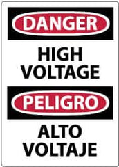 NMC - Accident Prevention Label, Header: DANGER - Legend: Danger - High Voltage, English & Spanish, Black, Red & White, 3" Long x 5" High, Sign Muscle Finish - Americas Industrial Supply
