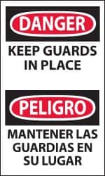 NMC - Accident Prevention Label, Header: DANGER - Legend: Danger - Keep Guards in Place, English & Spanish, Black, Red & White, 3" Long x 5" High, Sign Muscle Finish - Americas Industrial Supply