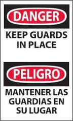 NMC - Accident Prevention Label, Header: DANGER - Legend: Danger - Keep Guards in Place, English & Spanish, Black, Red & White, 3" Long x 5" High, Sign Muscle Finish - Americas Industrial Supply