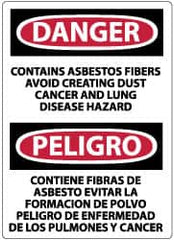 NMC - "Danger - Contains Asbestos Fibers - Avoid Creating Dust - Cancer and Lung Disease Hazard", 14" Long x 10" Wide, Aluminum Safety Sign - Rectangle, 0.04" Thick, Use for Hazardous Materials - Americas Industrial Supply