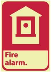 NMC - Fire Alarm, Plastic Fire Sign - 7" Wide x 10" High, Glow-in-the-Dark - Americas Industrial Supply