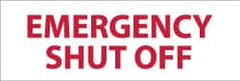 NMC - "Emergency Shut-Off", 4" Long x 12" Wide, Pressure-Sensitive Vinyl Safety Sign - Rectangle, 0.004" Thick, Use for Accident Prevention - Americas Industrial Supply