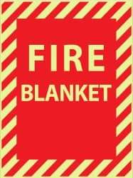 NMC - Fire Blanket, Pressure Sensitive Vinyl Fire Sign - 9" Wide x 12" High, Glow-in-the-Dark - Americas Industrial Supply