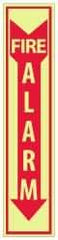 NMC - Fire Alarm, Pressure Sensitive Vinyl Fire Sign - 4" Wide x 18" High, Glow-in-the-Dark - Americas Industrial Supply