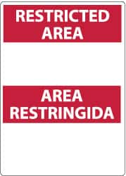 NMC - "Restricted Area", 14" Long x 10" Wide, Pressure-Sensitive Vinyl Safety Sign - Rectangle, 0.004" Thick, Use for Security & Admittance - Americas Industrial Supply