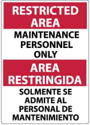 NMC - "Restricted Area - Maintenance Personnel Only", 14" Long x 10" Wide, Aluminum Safety Sign - Rectangle, 0.04" Thick, Use for Security & Admittance - Americas Industrial Supply