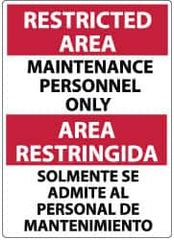 NMC - "Restricted Area - Maintenance Personnel Only", 14" Long x 10" Wide, Aluminum Safety Sign - Rectangle, 0.04" Thick, Use for Security & Admittance - Americas Industrial Supply