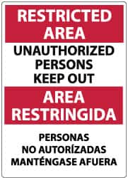 NMC - "Restricted Area - Unauthorized Persons Keep Out", 14" Long x 10" Wide, Aluminum Safety Sign - Rectangle, 0.04" Thick, Use for Security & Admittance - Americas Industrial Supply