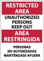 NMC - "Restricted Area - Unauthorized Persons Keep Out", 14" Long x 10" Wide, Rigid Plastic Safety Sign - Rectangle, 0.05" Thick, Use for Security & Admittance - Americas Industrial Supply