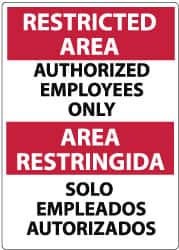NMC - "Restricted Area - Authorized Employees Only", 14" Long x 10" Wide, Rigid Plastic Safety Sign - Rectangle, 0.05" Thick, Use for Security & Admittance - Americas Industrial Supply
