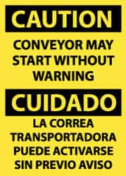 NMC - "Caution - Conveyor May Start without Warning", 14" Long x 10" Wide, Pressure-Sensitive Vinyl Safety Sign - Rectangle, 0.004" Thick, Use for Accident Prevention - Americas Industrial Supply