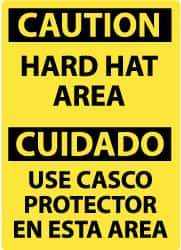 NMC - "Caution - Hard Hat Area", 14" Long x 10" Wide, Aluminum Safety Sign - Rectangle, 0.04" Thick, Use for Accident Prevention - Americas Industrial Supply