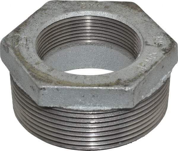 Made in USA - Class 150, 3 x 2" Galvanized Pipe Hex Bushing - Threaded, Malleable Iron - Americas Industrial Supply