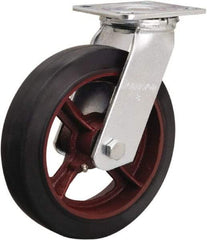 Hamilton - 8" Diam x 2" Wide x 9-1/2" OAH Top Plate Mount Swivel Caster - Rubber Mold on Cast Iron, 500 Lb Capacity, Straight Roller Bearing, 4 x 4-1/2" Plate - Americas Industrial Supply