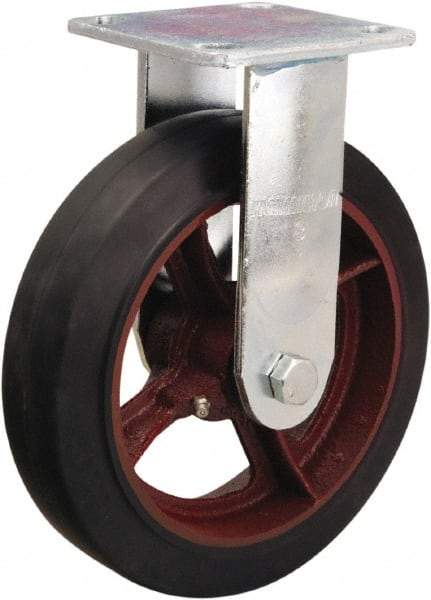 Hamilton - 8" Diam x 2" Wide x 9-1/2" OAH Top Plate Mount Rigid Caster - Rubber Mold on Cast Iron, 500 Lb Capacity, Straight Roller Bearing, 4 x 4-1/2" Plate - Americas Industrial Supply