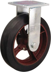 Hamilton - 8" Diam x 2" Wide x 9-1/2" OAH Top Plate Mount Rigid Caster - Rubber Mold on Cast Iron, 500 Lb Capacity, Straight Roller Bearing, 4 x 4-1/2" Plate - Americas Industrial Supply