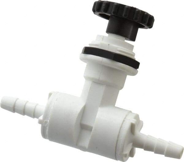 Specialty Mfr - 1/4" Pipe, Inline Needle Valve - PTFE Seal, Barbed x Barbed Ends, Polypropylene Valve, 125 Max psi - Americas Industrial Supply