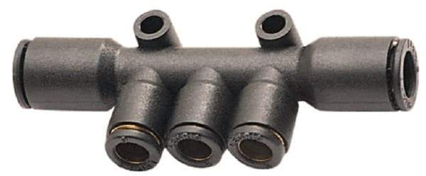 Legris - 8 x 4mm Outside Diam, Nylon Push-to-Connect Multiple Tee with Mounting Holes - 290 Max psi, Black - Americas Industrial Supply