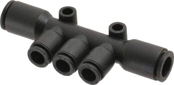 Legris - 8 x 6mm Outside Diam, Nylon Push-to-Connect Multiple Tee with Mounting Holes - 290 Max psi, Black - Americas Industrial Supply