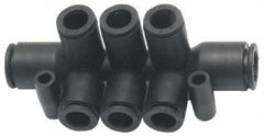 Legris - 10 x 8mm Outside Diam, Nylon Push-to-Connect Double Multiple Tee with Mounting Holes - 290 Max psi, Black - Americas Industrial Supply