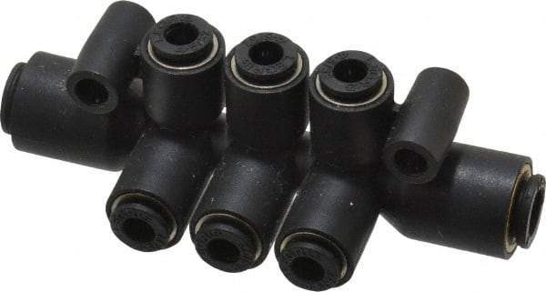 Legris - 6 x 4mm Outside Diam, Nylon Push-to-Connect Double Multiple Tee with Mounting Holes - 290 Max psi, Black - Americas Industrial Supply