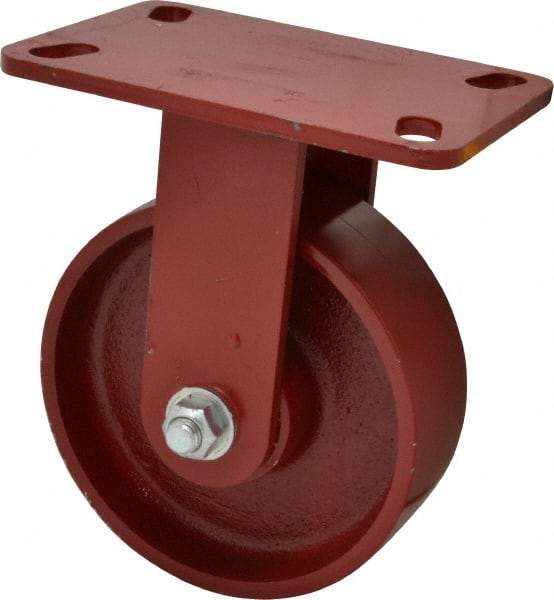 Hamilton - 6" Diam x 2" Wide x 7-3/4" OAH Top Plate Mount Rigid Caster - Cast Iron, 1,400 Lb Capacity, Roller Bearing, 4-1/2 x 6-1/2" Plate - Americas Industrial Supply